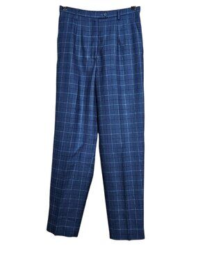 Vintage Pendleton 100% Virgin Wool Plaid Pleated Pants Trousers 6 Blue Black